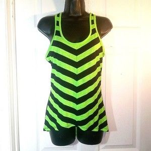 Almost Famous Vibrant Lime Green and Black Racerback Tank Sz M